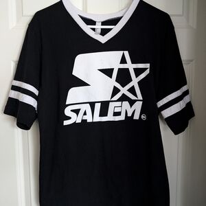 Black and white American Apparel half-sleeve t-shirt with Salem MA pentacle Star